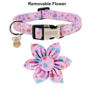 ADOGGYGO  Dog Collar with Floral, Adjustable Pink   for Small Medium Large
